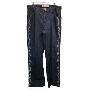 COS Jeans Women's Size 14 W Blue Denim Side Leg Embroidered Bling
